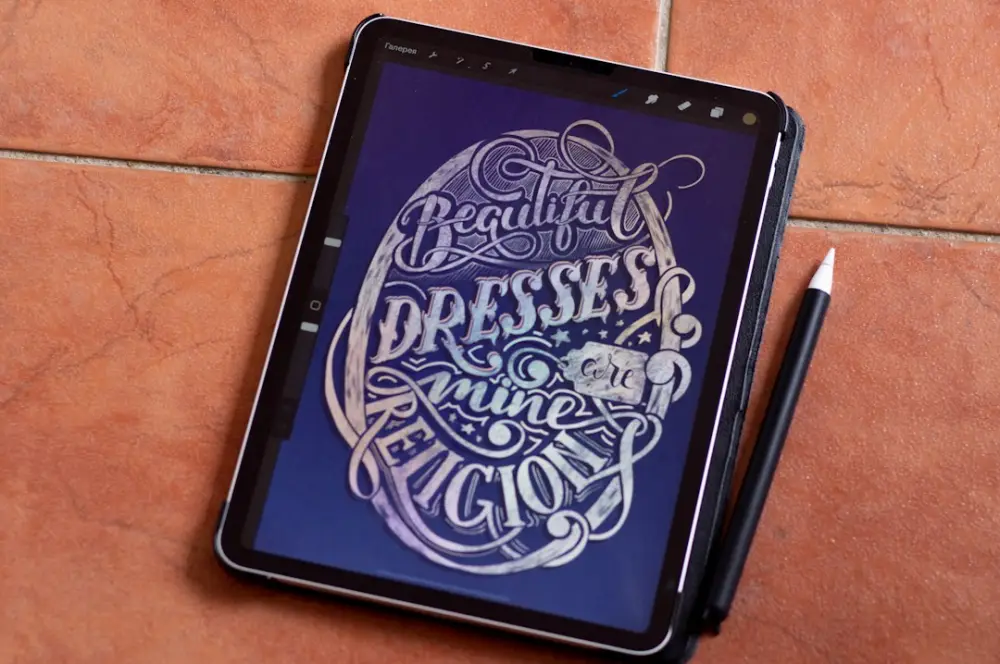 A tablet with a graphic design on it